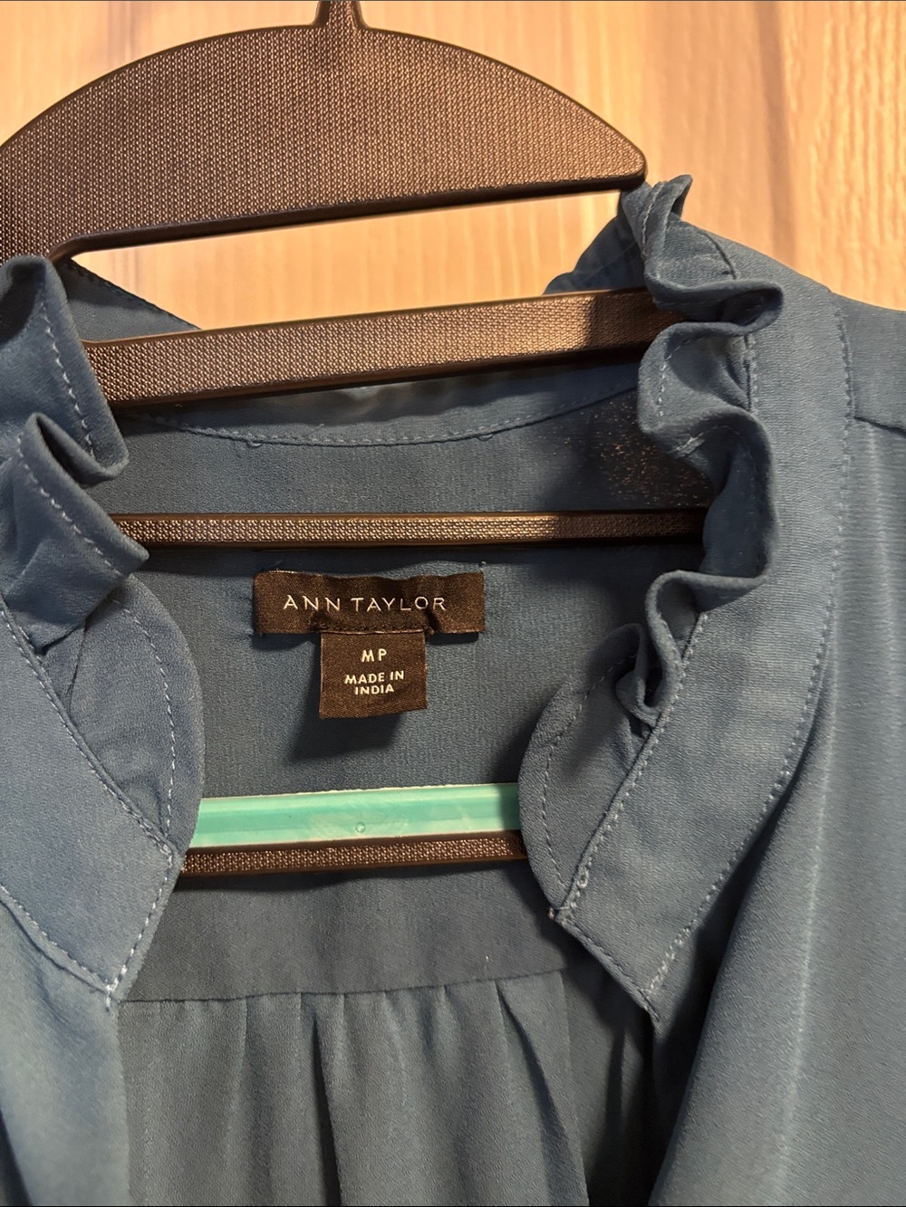 Ann Taylor Teal Ruffle-Trim Button Front Blouse - Picture 2 of 5